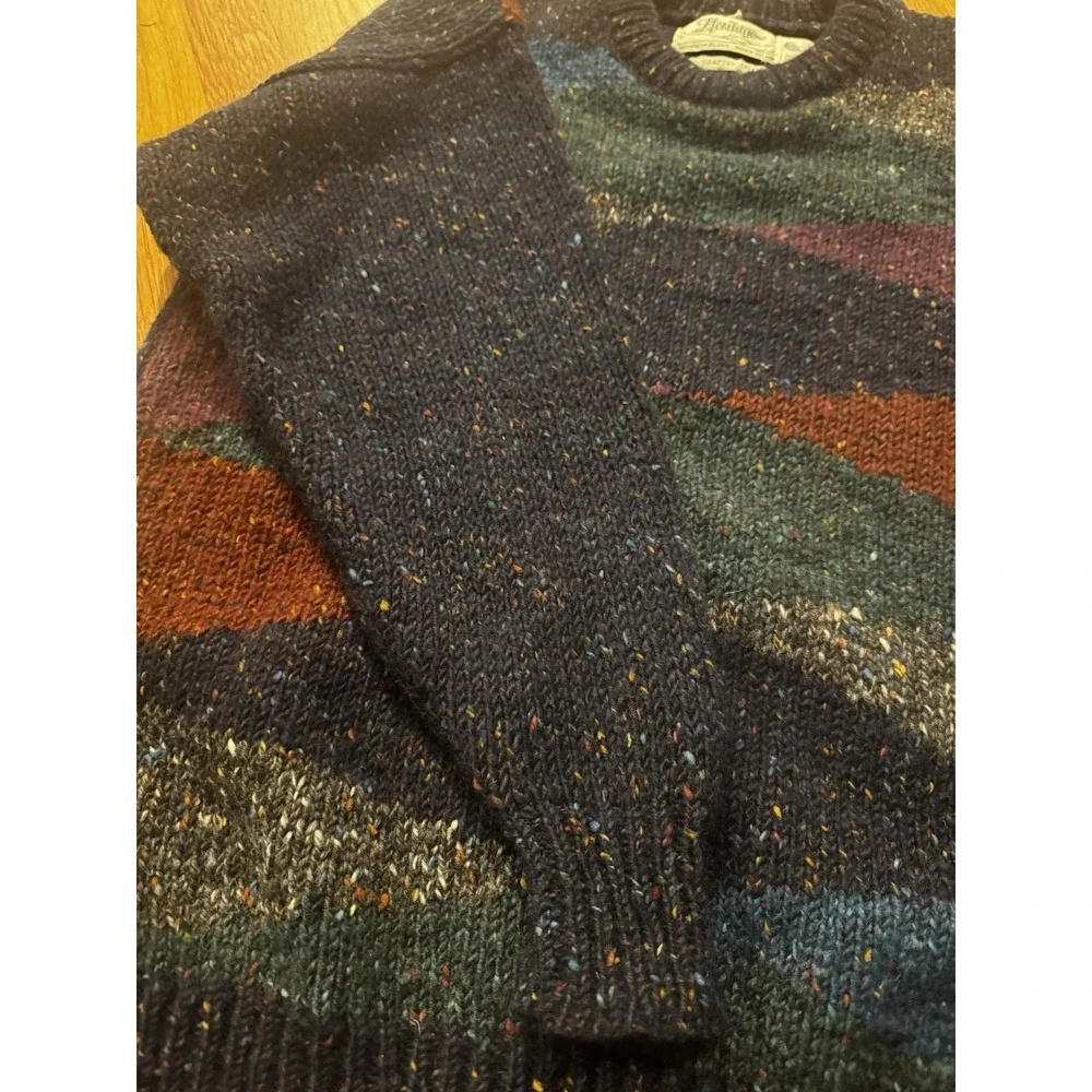Vtg Heritage Ireland Men's Colorblock Sweater Intarsia Wool Heavy Fisherman L